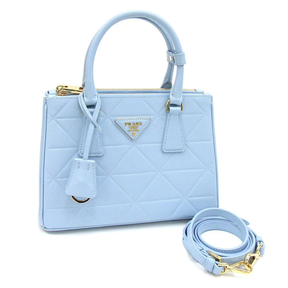 Prada handbag Galleria Blue Leather Shoulder bag Crossbody Quilted